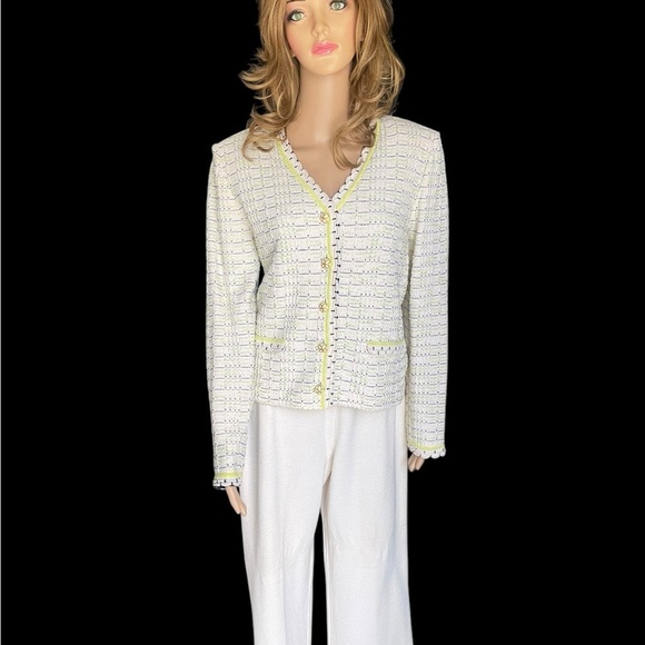 St John collection blue green ivory jacket/sleeveless top/pants
suit size 10/M - Picture 4 of 16